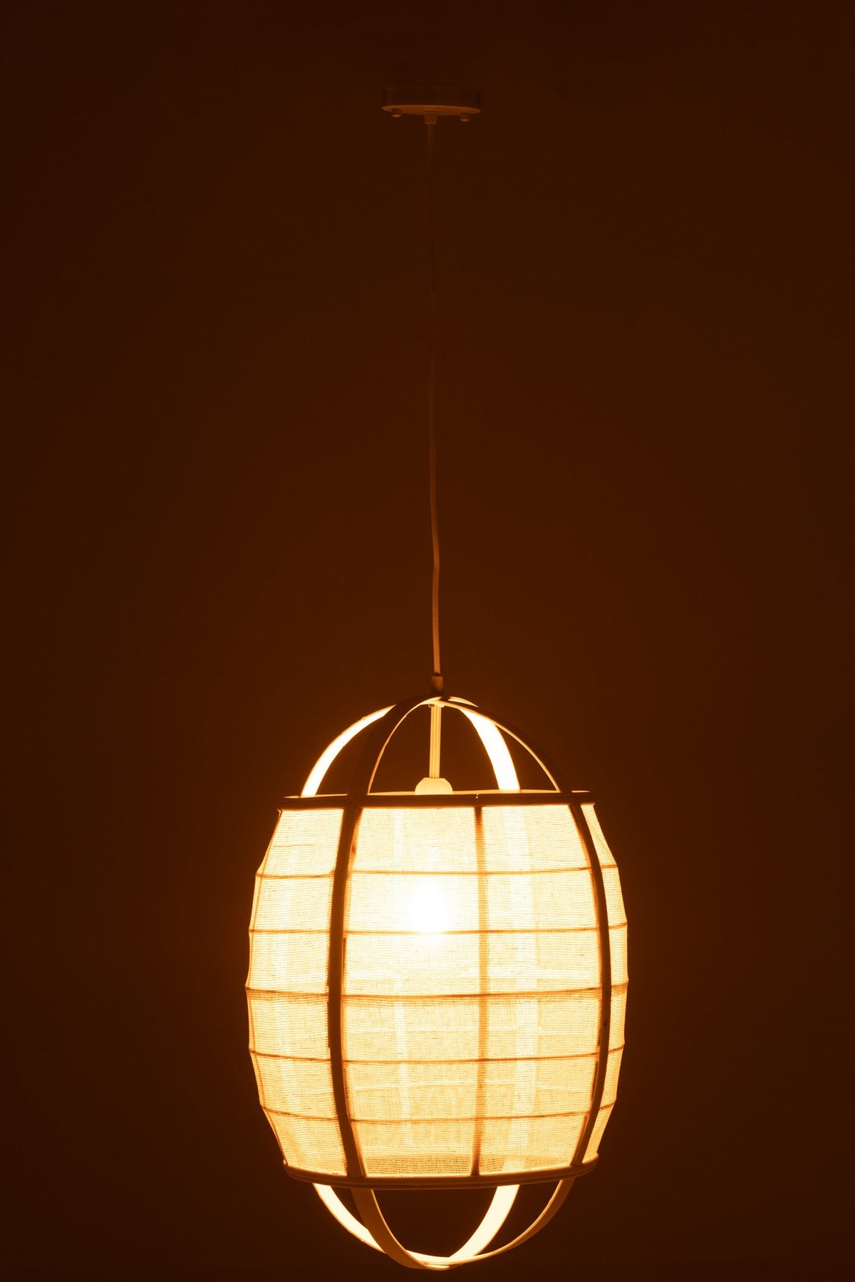 J-Line hanglamp Ion - linnen/bamboe - wit - small