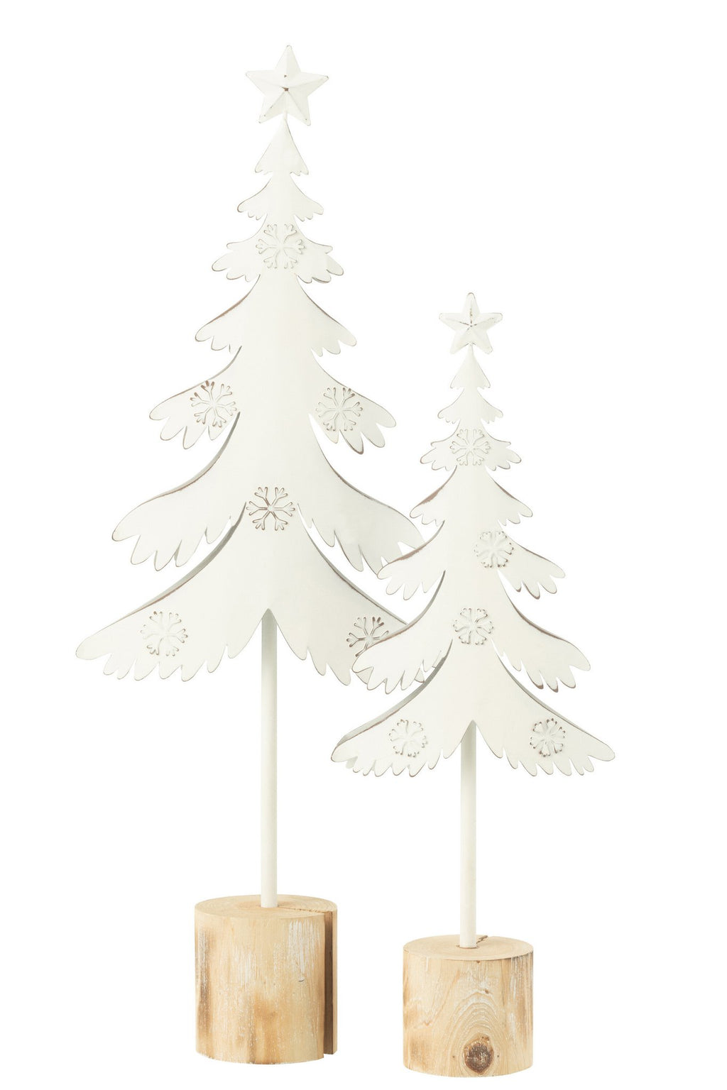 J-Line decoratie Kerstboom Op Voet + Ster - metaal - hout - wit - L