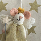 Luna-Leena muis met sterornament - gouden jurk - wol - handgemaakt in Nepal