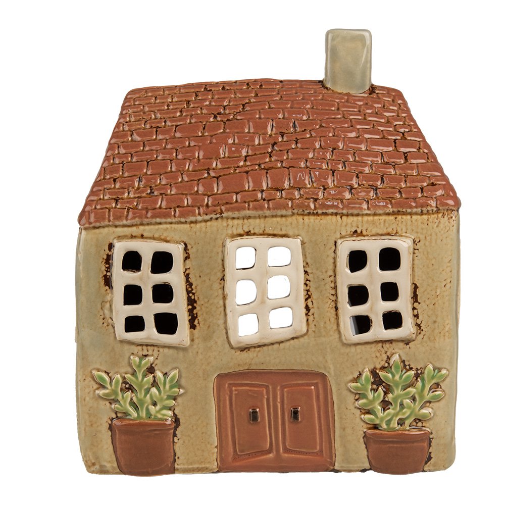 Waxinelichthouder Huis 17x10x19 cm Groen Oranje Keramiek Theelichthouder