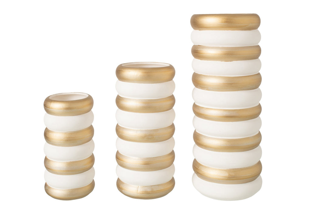 J-Line vaas - porselein - goud/wit - 3 stuks