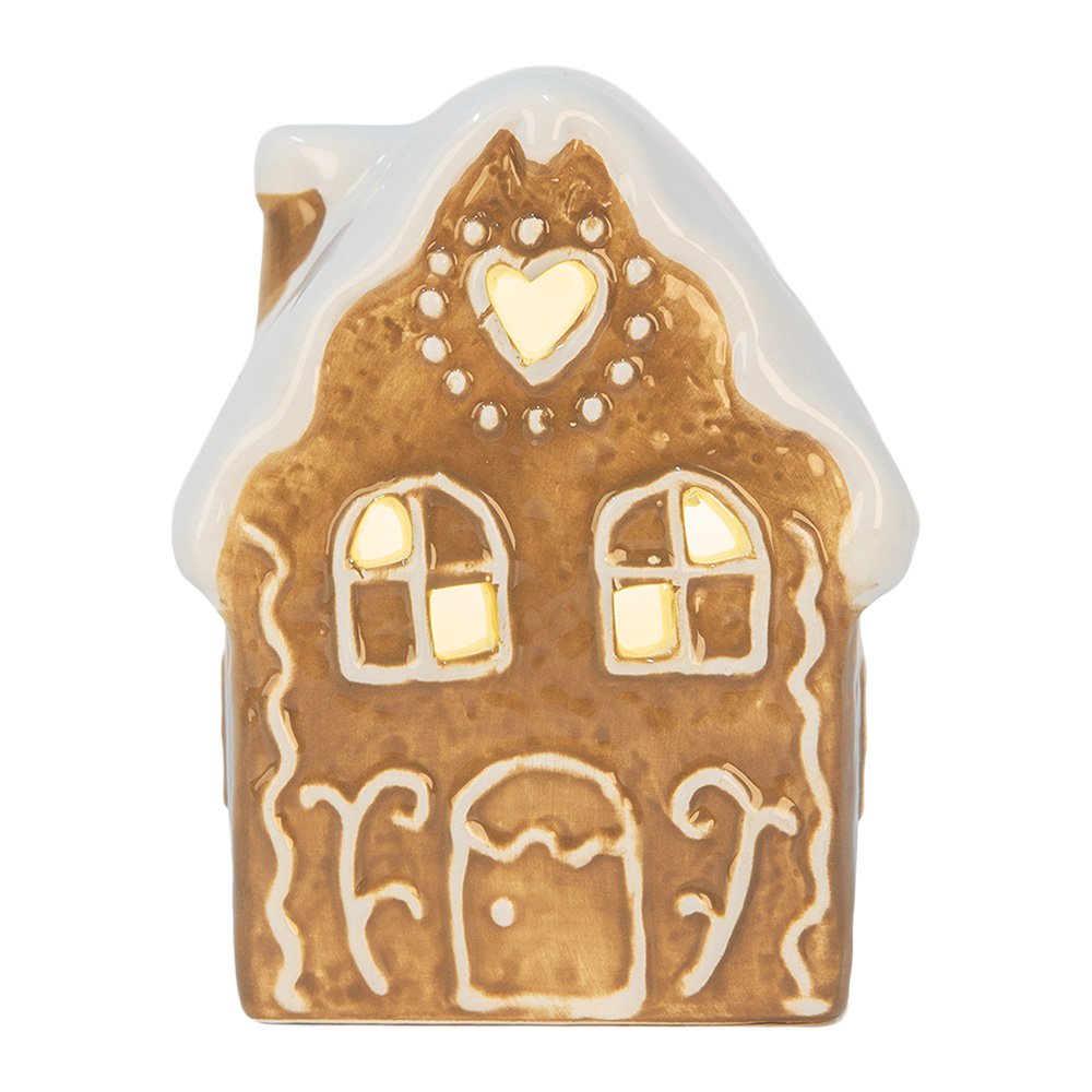Decoratie Huis met LED 8x6x11 cm Bruin Keramiek