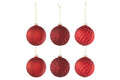 J-Line kerstbal Geribbeld & Geruit - glas - rood - small - doos van 6