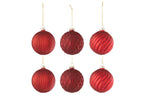 J-Line kerstbal Geribbeld & Geruit - glas - rood - small - doos van 6