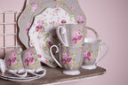 Kop en Schotel 200 ml Groen Wit Porselein Bloemen Servies