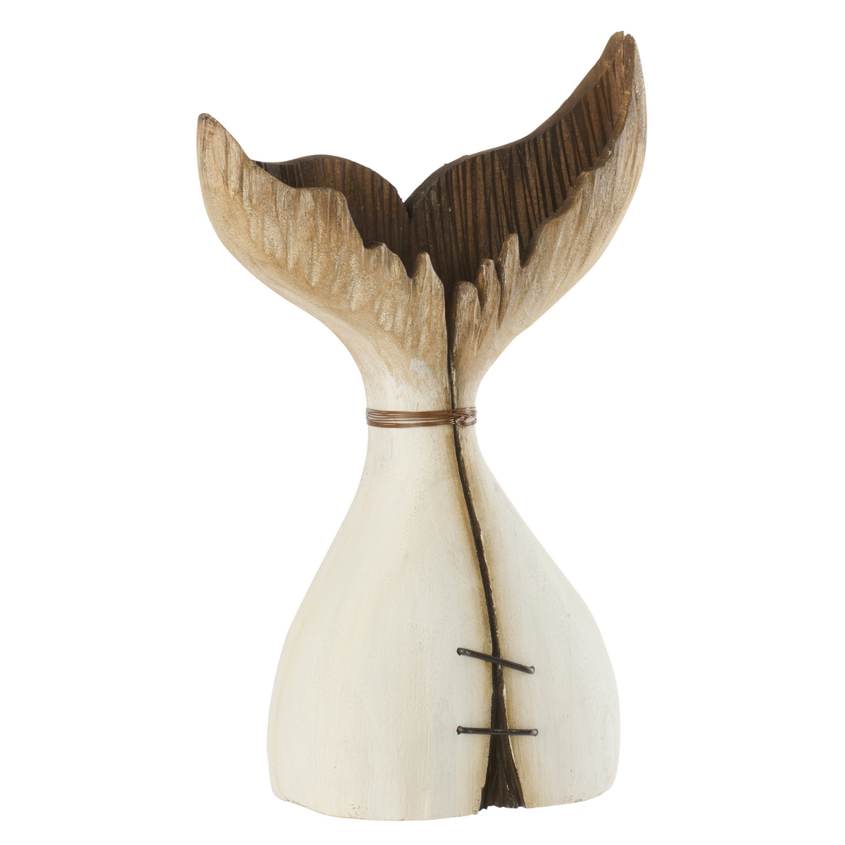 J-Line decoratie Walvis Staart - hout - naturel/wit - L