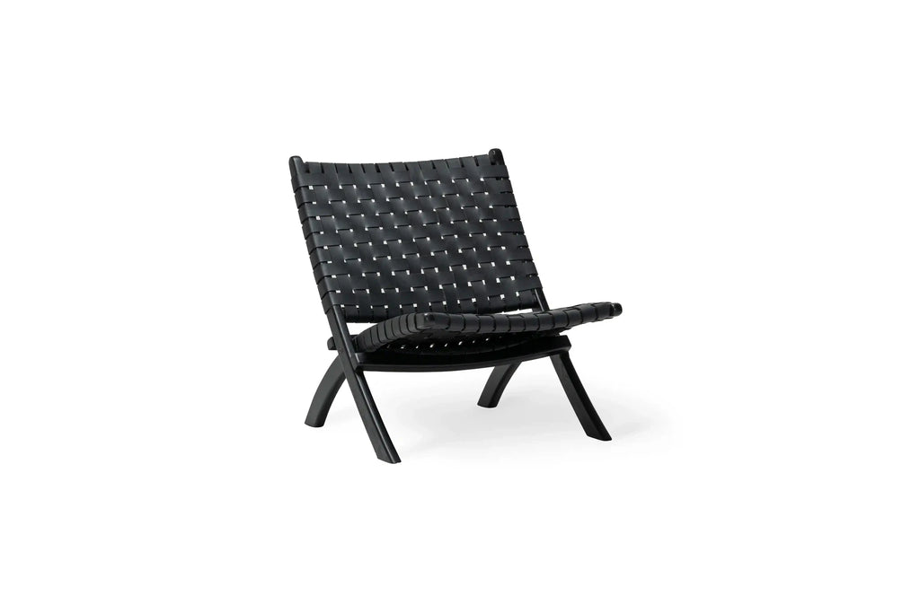 Oliver lounge stoel binnen - zwart leer - teak hout