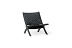 Oliver lounge stoel binnen - zwart leer - teak hout