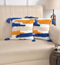 Decoratieve kussenhoezen – getuft geometrisch blauw/geel – 16x16 inch, set van 2