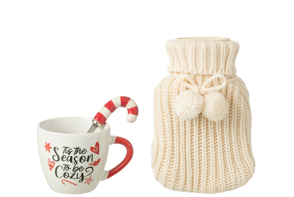 J-Line Tas+Lepel+Warmwaterkruik Giftbox Keramiek Rood