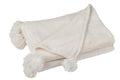 J-Line Plaid Pompon - polyester - crème - 170 x 130 cm