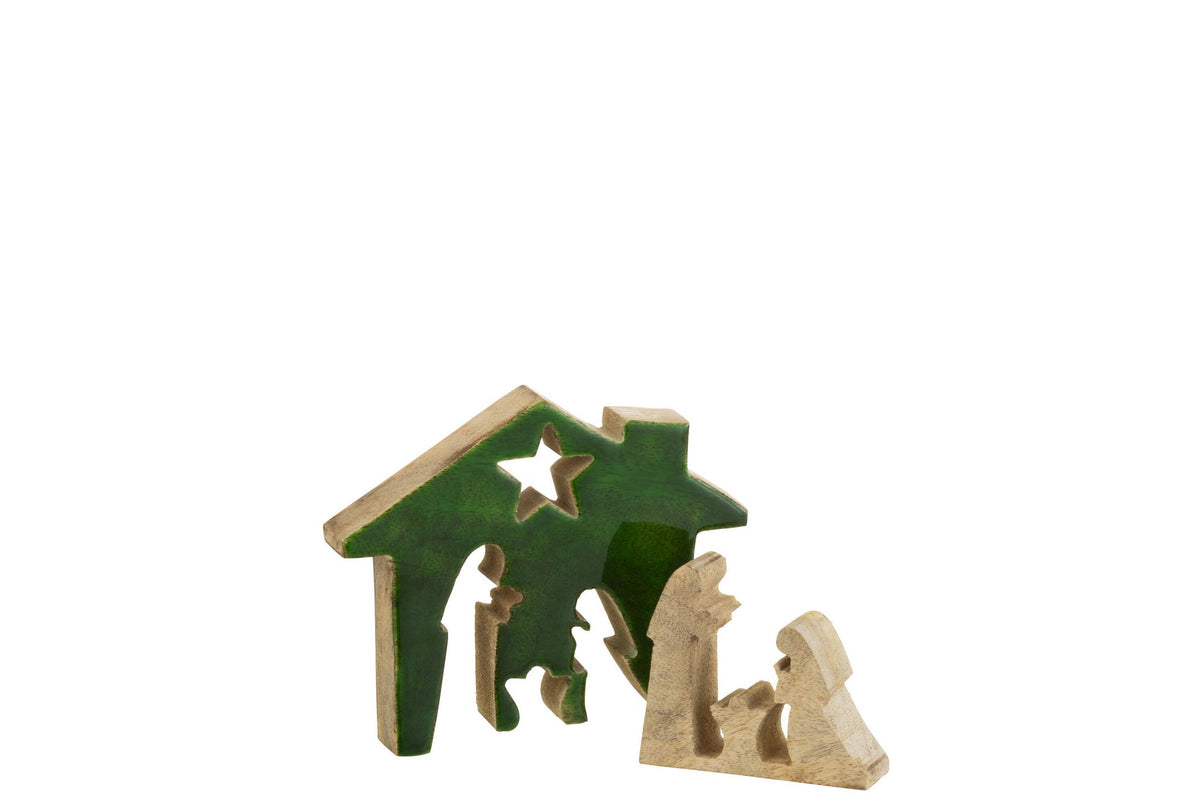 J-Line Kerstdecoratie - hout - groen/naturel - small