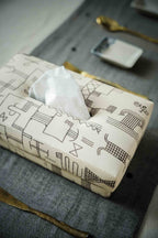 Handgeweven Tussar Zijden Tissue Box - Geometrische zeefdruk