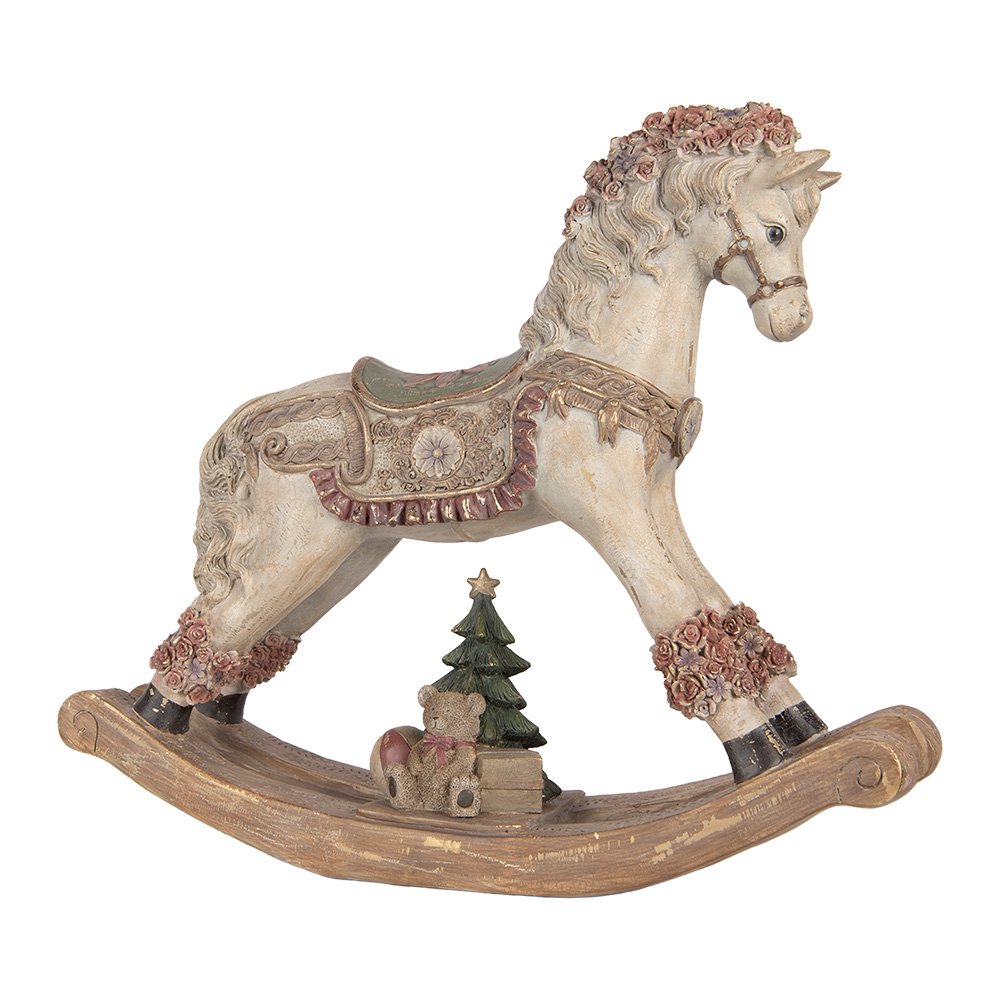 Kerstdecoratie Beeld Hobbelpaard 55x14x46 cm Beige Kunststof