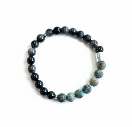Heren armband zwarte Obsidiaan & mat Afrikaans Turquoise