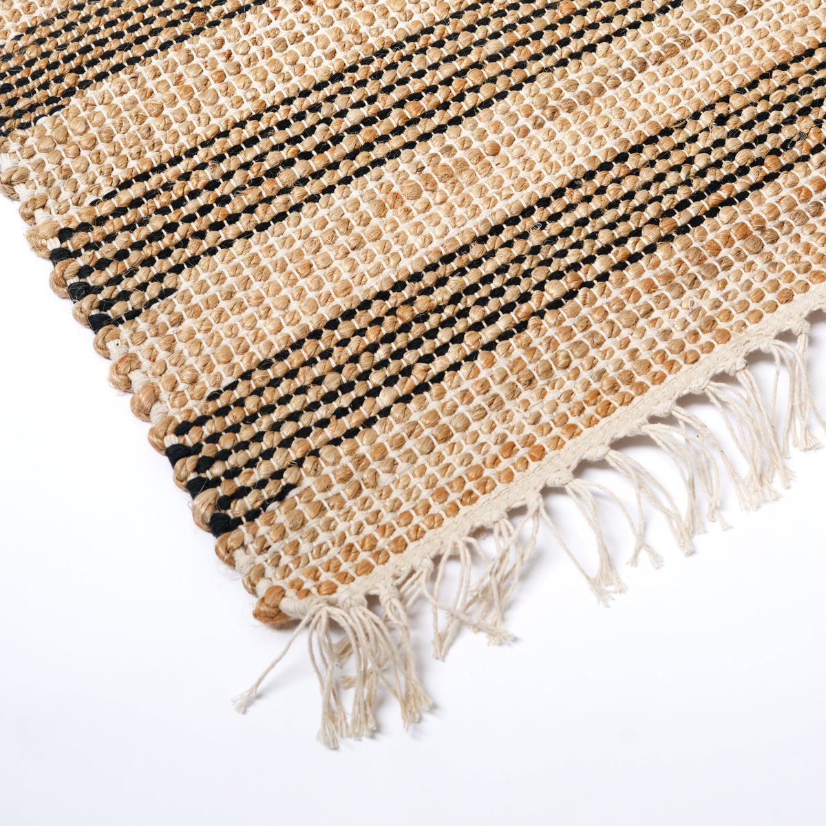 Handgeweven gestreept vloerkleed – katoenjute naturel design