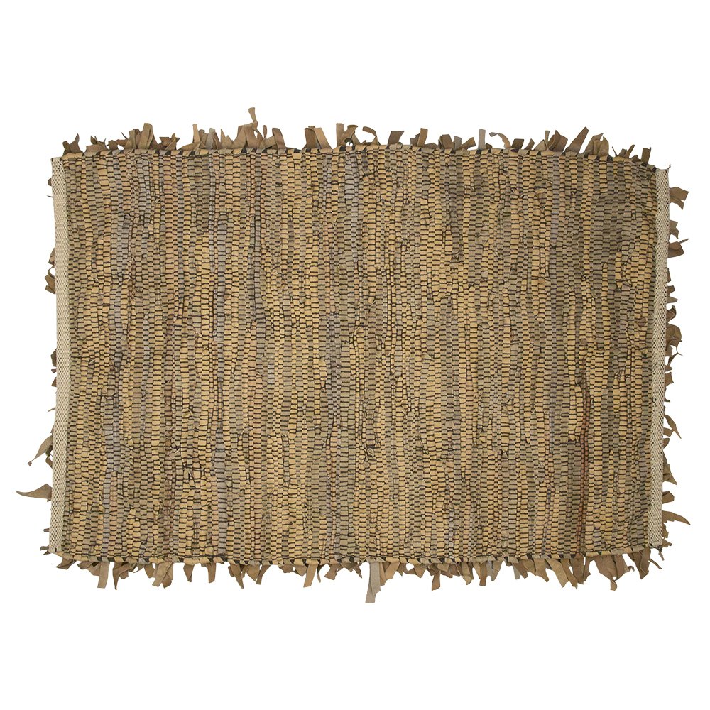 Vloerkleed gerecycled leer franjes camel 60x90cm