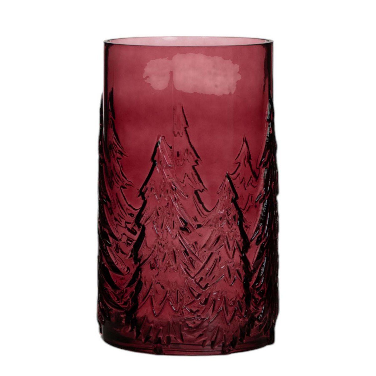 Cilinder met boommotief rood h26 d16cm