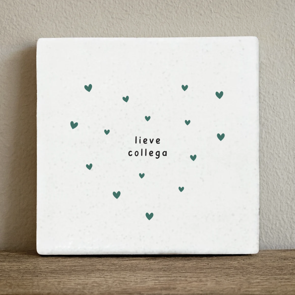 Tegeltje lieve collega hartjes groen - 10 x 10 cm