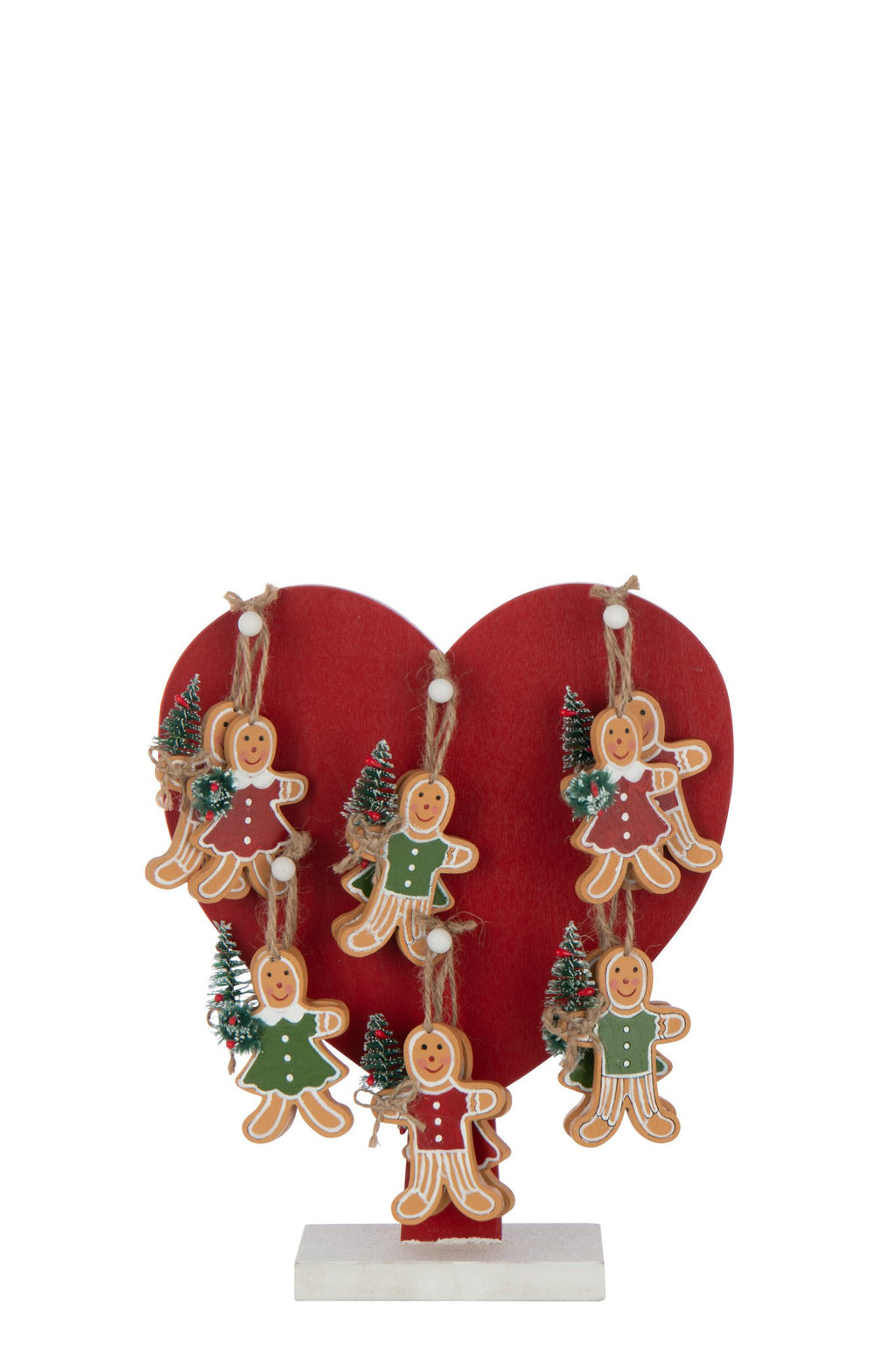 J-Line decoratie Hart + Gingerbread Hangers - multiplex - rood