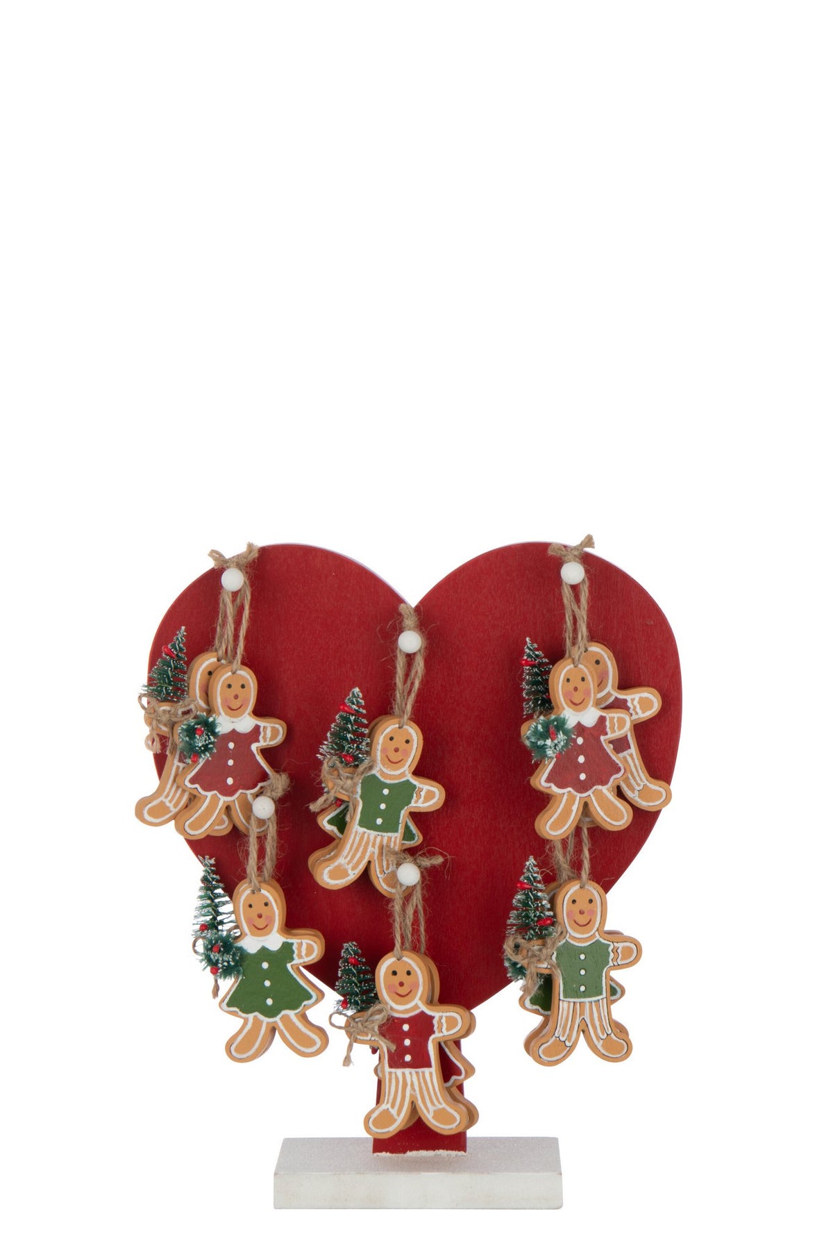 J-Line decoratie Hart + Gingerbread Hangers - multiplex - rood