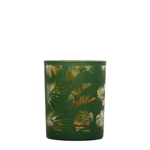 *Theelichthouder veren groen small 8cm*