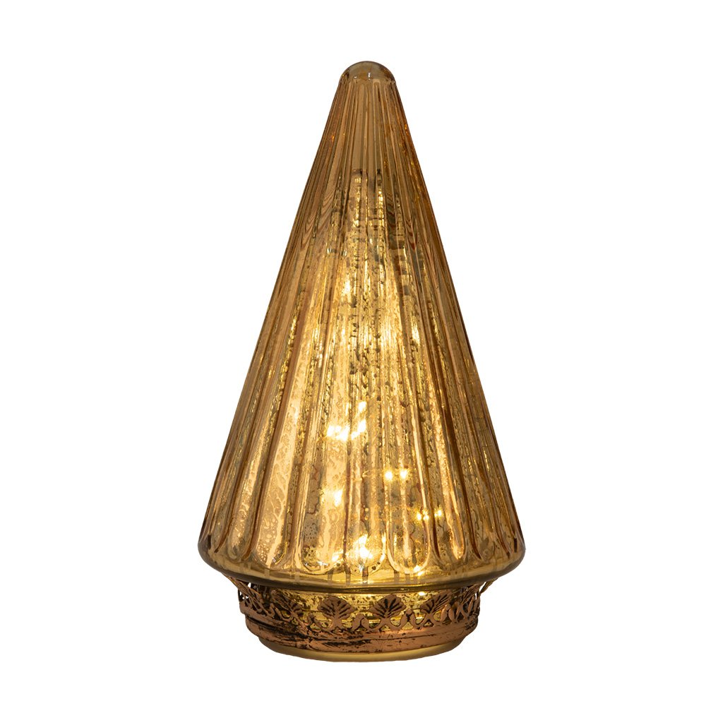 Kerstdecoratie met LED-verlichting Kerstboom Ø 11x19 cm Goudkleurig Glas