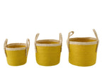 J-Line mand met handvatten - papier - naturel/mosterdgeel - set van 3