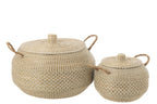 J-Line Set Van 2 Mand Handvat+Deksel Zeegras/Plastic Naturel/Wit