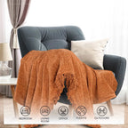 Roestkleurige chenille-stijl deken – polyester wafelweefsel – duurzaam, 130x180 cm – verpakking 1