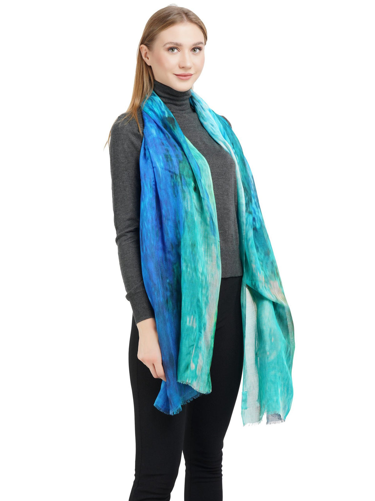 Zijden sjaal dames multi aqua