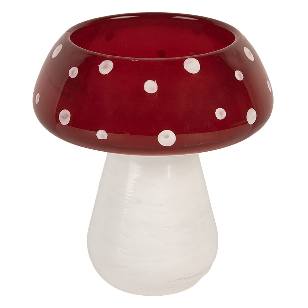 Waxinelichthouder Ø 8x9 cm Rood Wit Glas