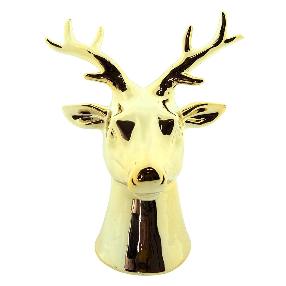 Beeld Hert 16 cm Goudkleurig Porselein Kerstdecoratie