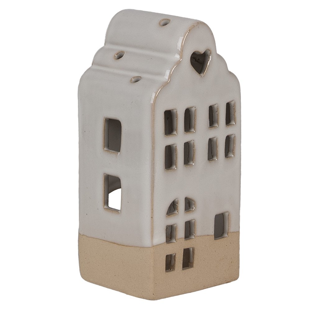 Theelichthouder Huis 7x6x14 cm Beige Keramiek Waxinelichthouder