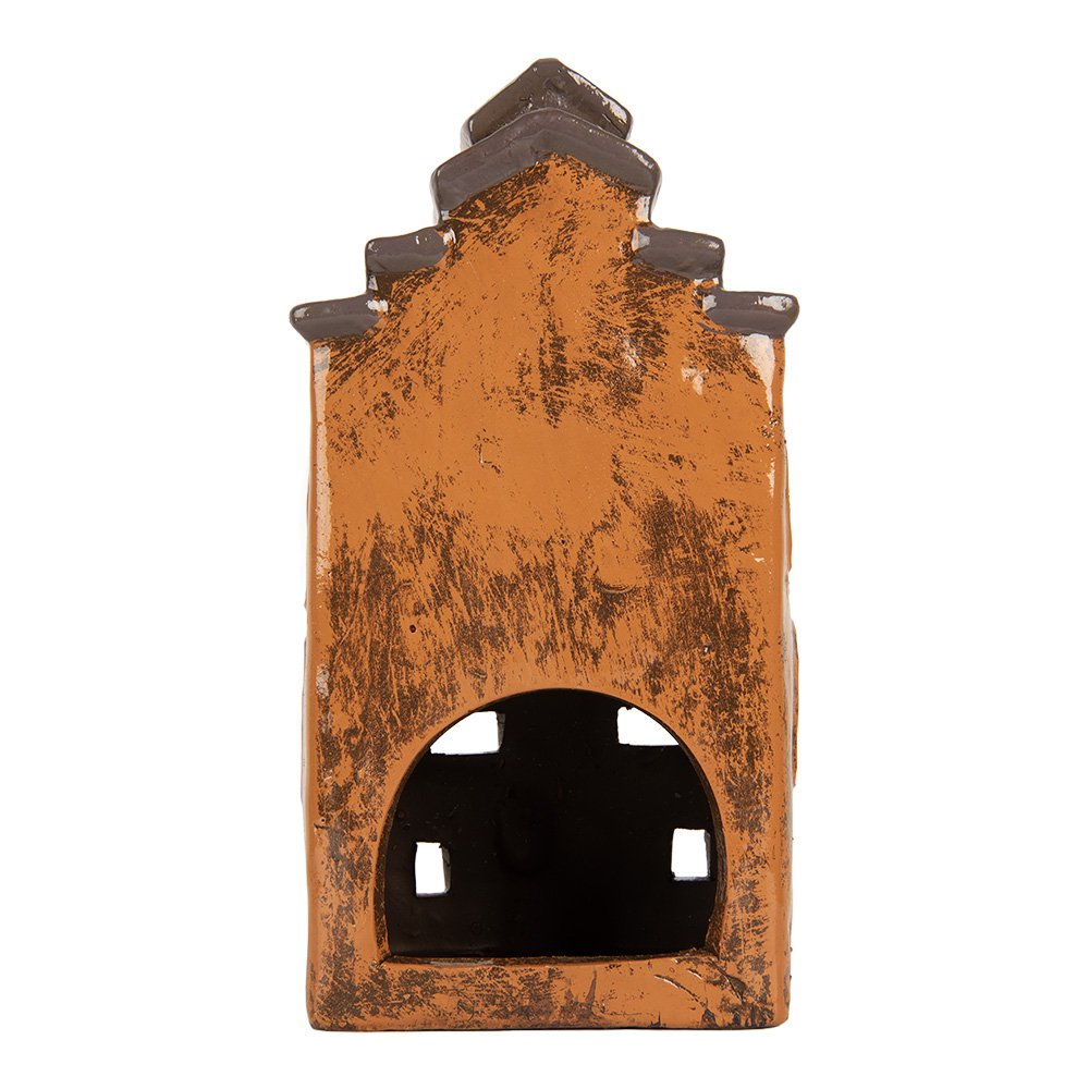Waxinelichthouder Huis 13x10x24 cm Oranje Keramiek
