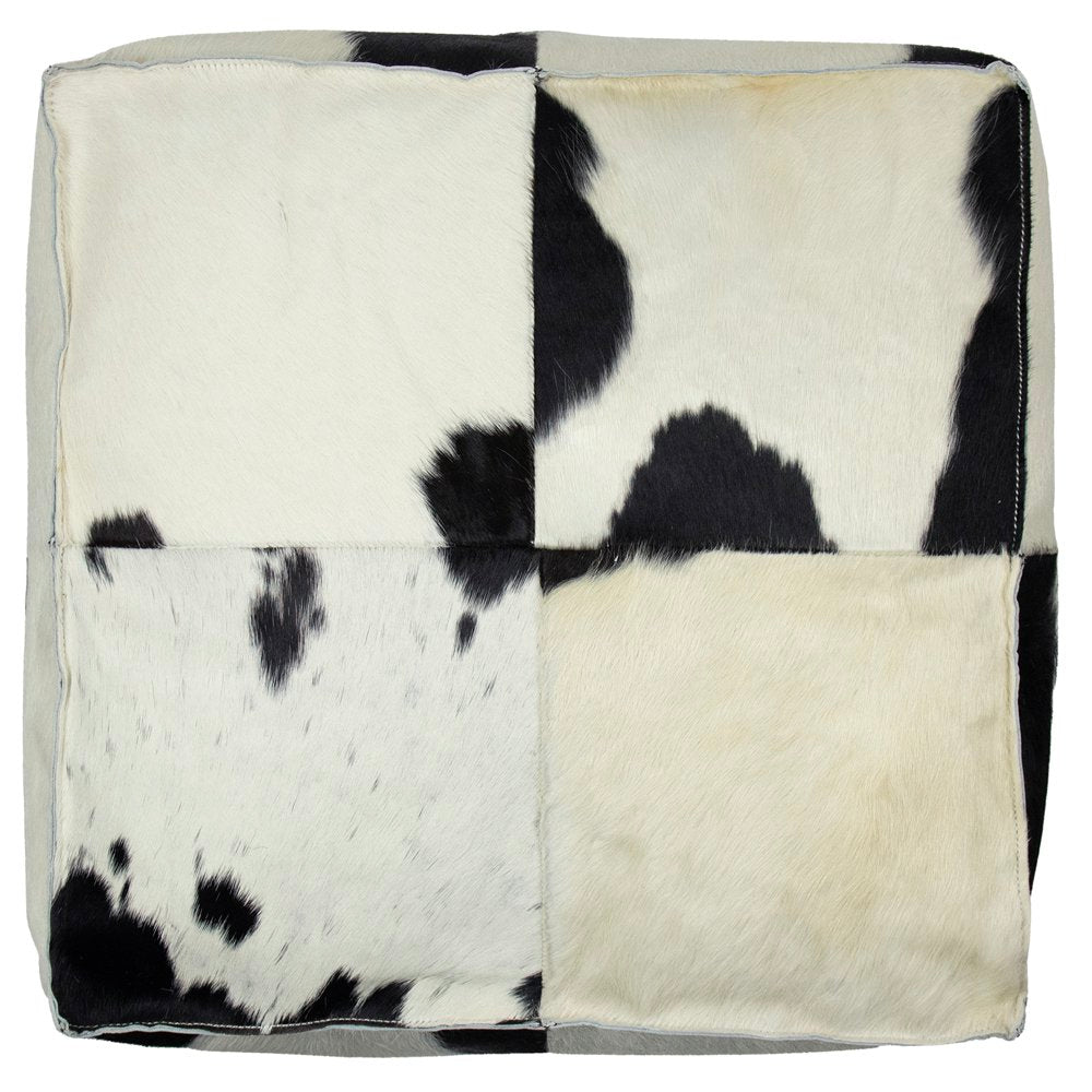 Poef koehuid vierkant zwart/wit 50x50x30cm