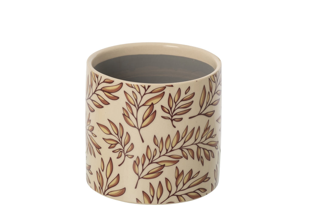 J-Line bloempot Bladeren - keramiek - ecru/bruin - medium