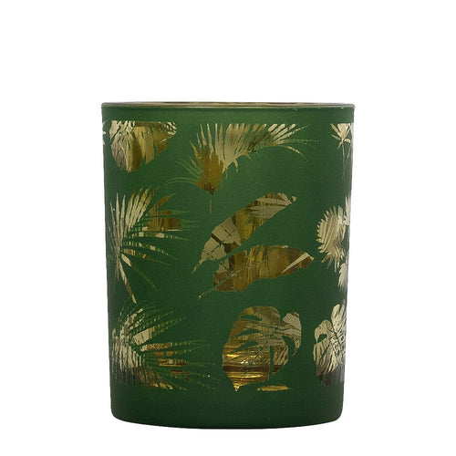 *Theelichthouder veren groen large 12cm*