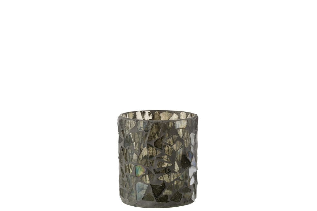 J-Line kaarshouder Mozaiek - glas - grijs/groen - small
