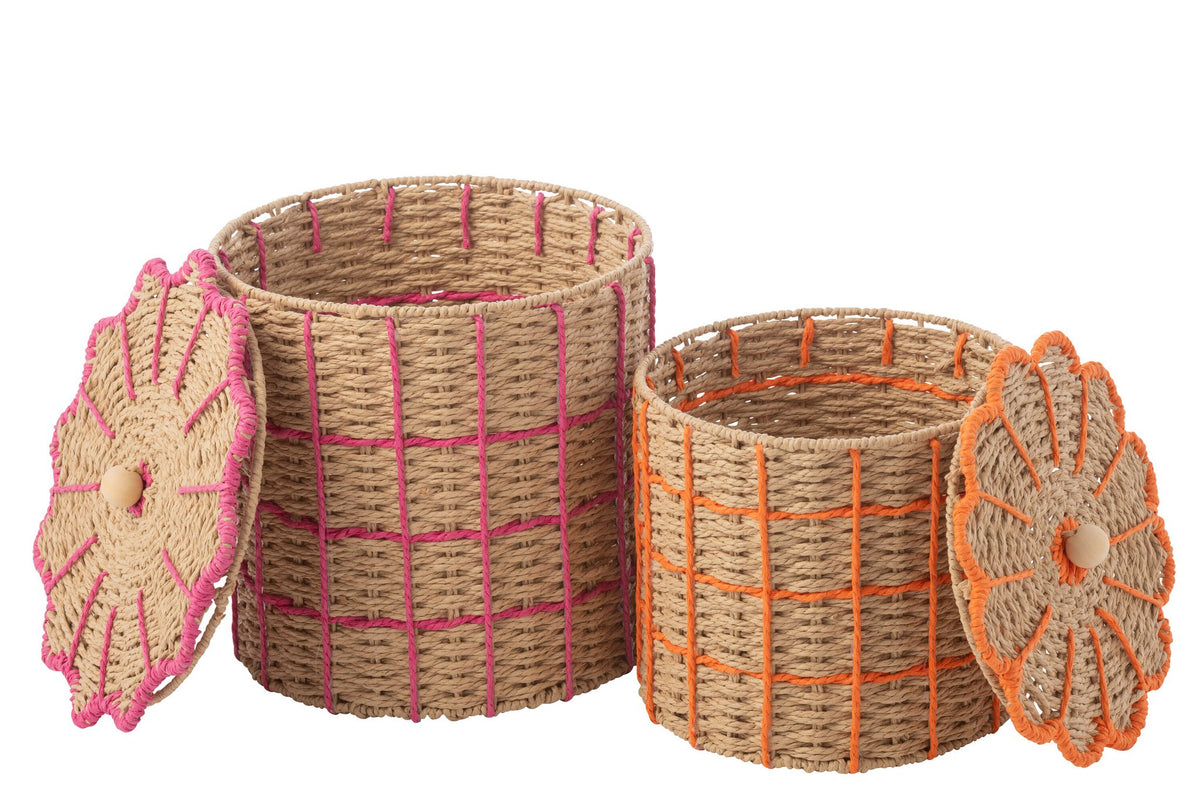 J-Line mand - papier - oranje/roze - set van 2
