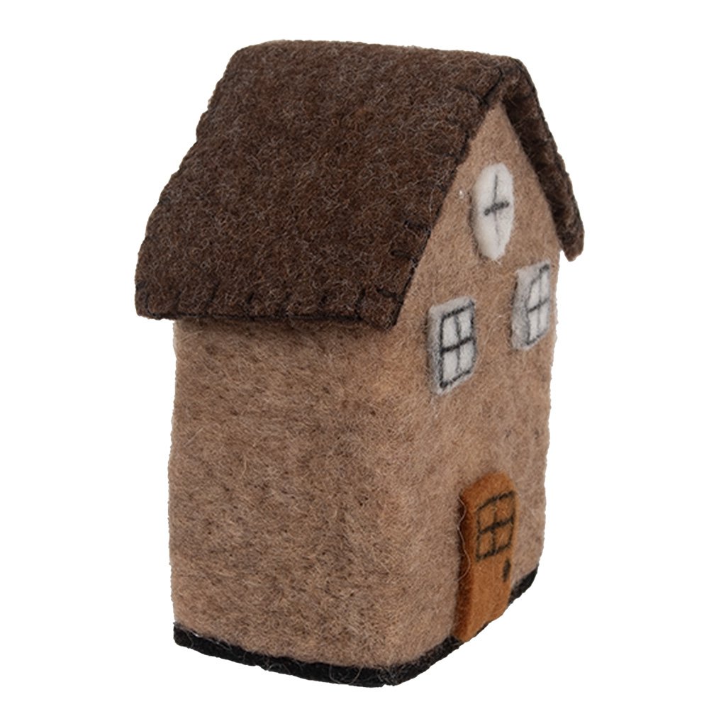 Decoratie Beeld Huis 12x7x14 cm Bruin Vilt