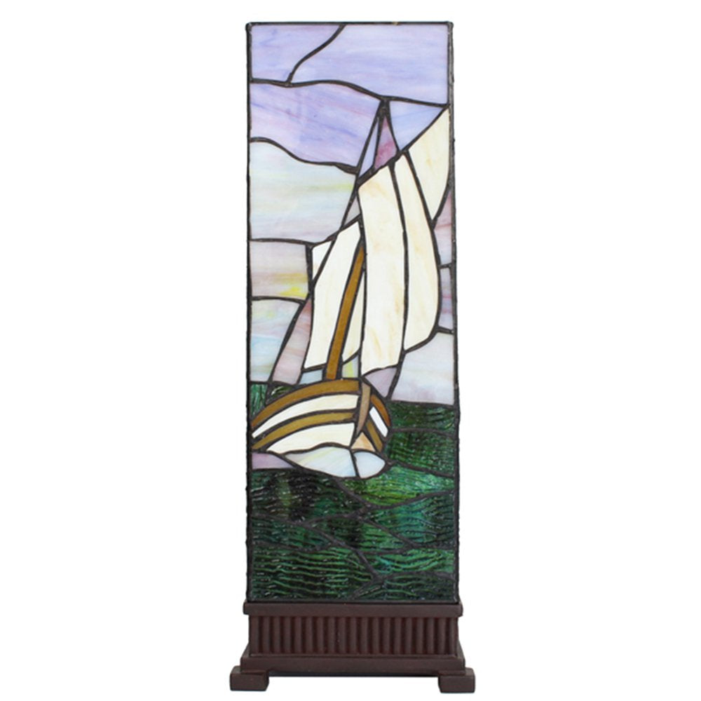 Tiffany Tafellamp 18x18x48 cm Beige Paars Glas Zeilboot Tiffany Bureaulamp