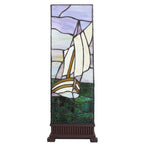 Tiffany Tafellamp 18x18x48 cm Beige Paars Glas Zeilboot Tiffany Bureaulamp