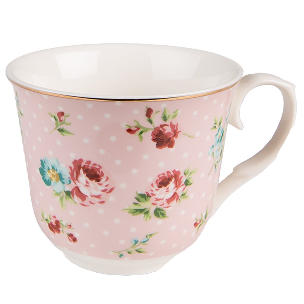 Kop en Schotel 250 ml Roze Porselein Bloemen Servies