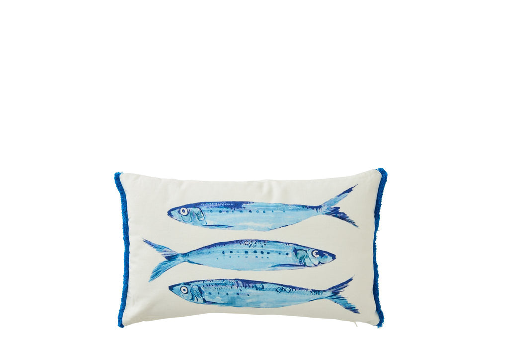 J-Line kussen Sardienen - katoen - wit/blauw