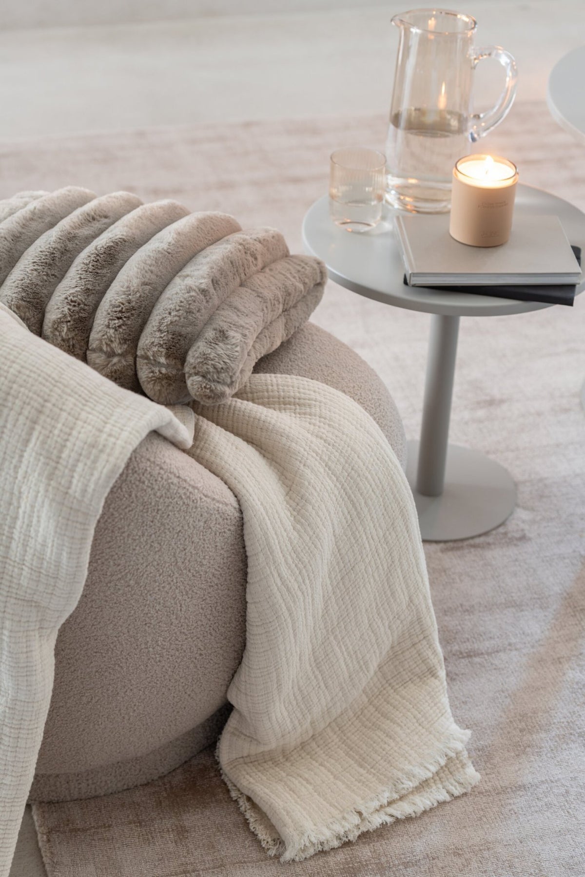 J-Line Kussen Groot Corduroy Polyester Taupe