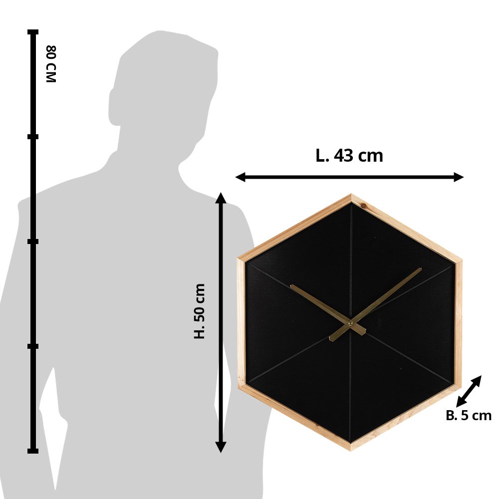 Wandklok 50 cm Zwart Bruin Hout Muurklok