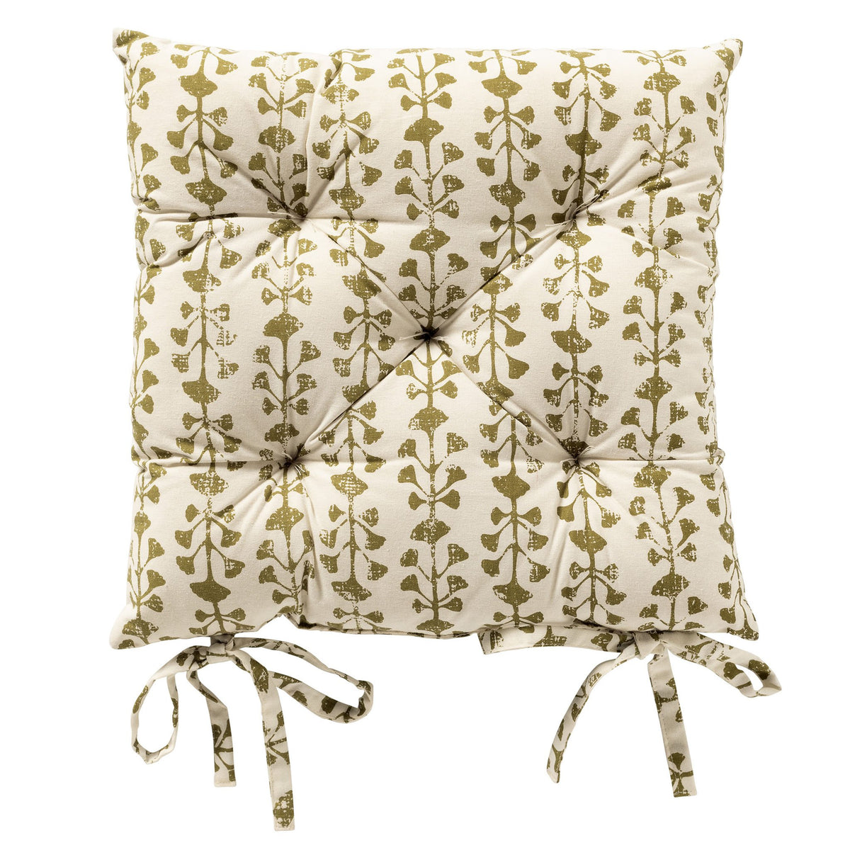Dutch Decor Francine - Stoelkussen 40x40 cm - Bladpatroon - Met striklinten - Groen Mos - Groen