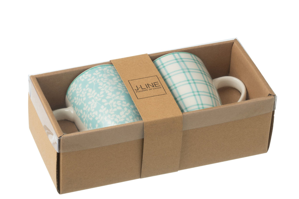 J-Line Doos 2 Mokken Keramiek Blauw