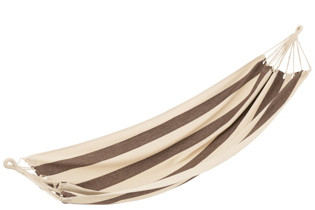 J-Line Hangmat Brede Strepen Katoen/Polyester Donker Bruin/Ecru